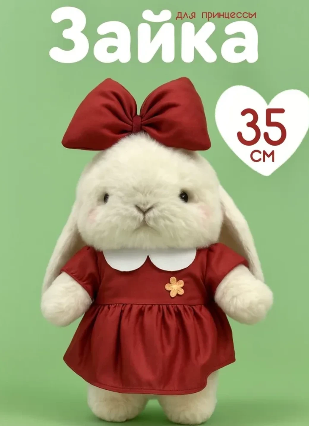 
Мягкая игрушка обнимашка Зайчик в красном платье, 35 см